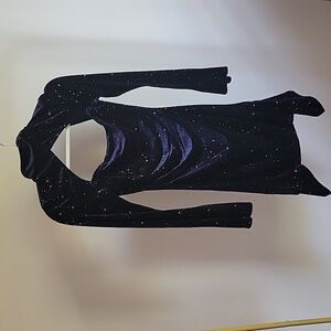 Velvet star pattern bell sleeve dress/blue with gold stars/ size S